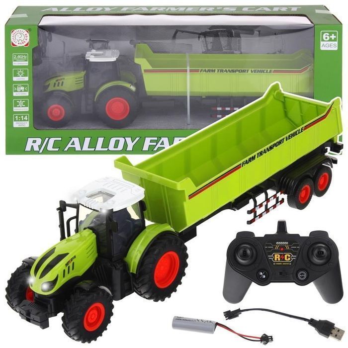 Traktor Zdalnie Sterowany Ciągnik z Przyczepą RC Pilot Światła