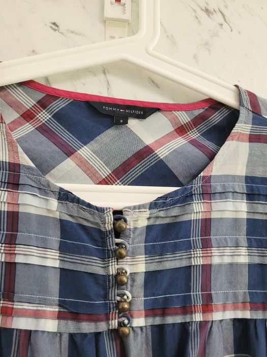 Bluzka M 38 w kratkę jedwab bawełna koszula boho guzik