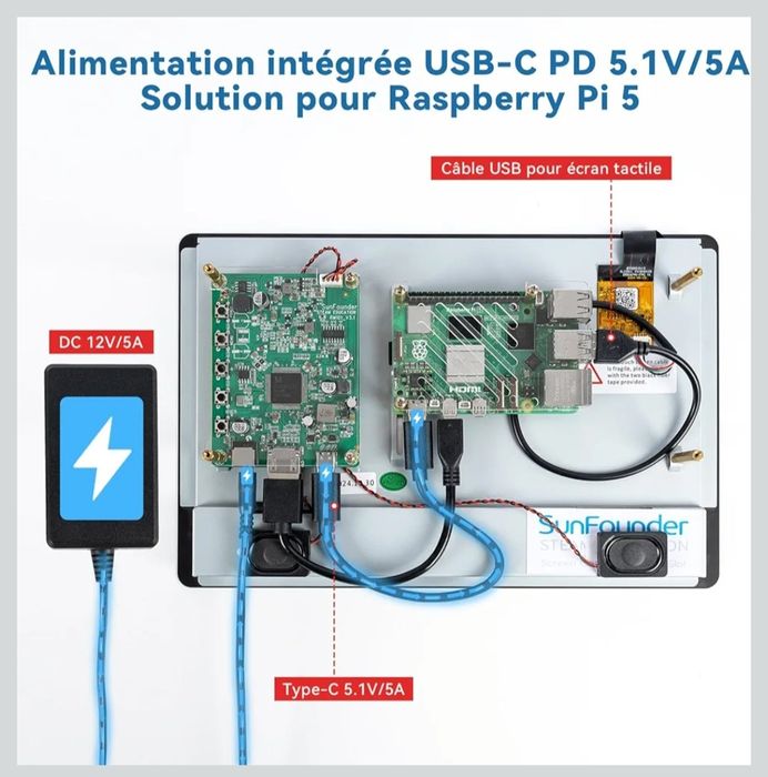 Ekran dotykowy SunFounder IPS HD do Raspberry Pi 5