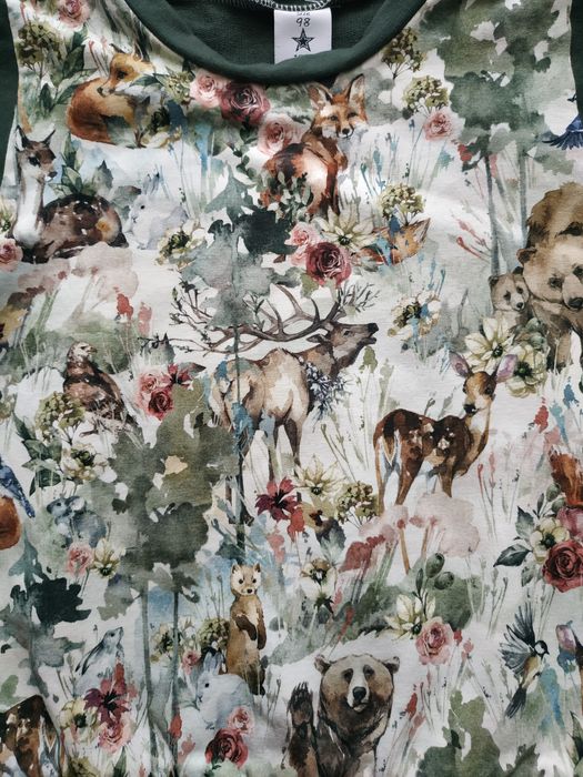 Bluza dla dziewczynki/zielona/kwiaty/zwierzęta leśne/handmade/r.92/98