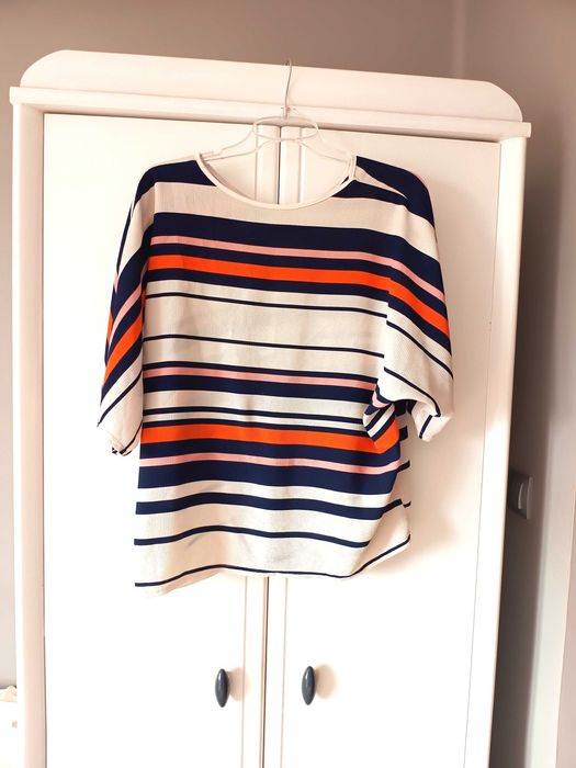 biala bluzka w paski t-shirt z krótkim rękawem 40 42XL pasy t-shirt