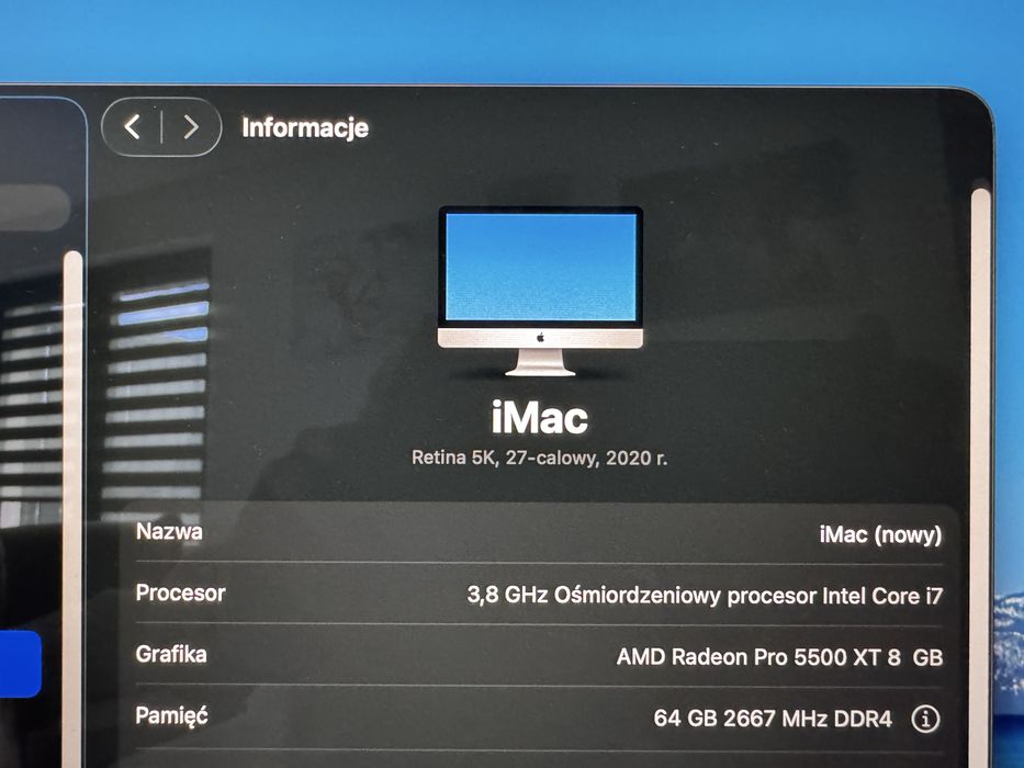 imac 27’ 5k 2020 i7 64gb ram dysk 1T