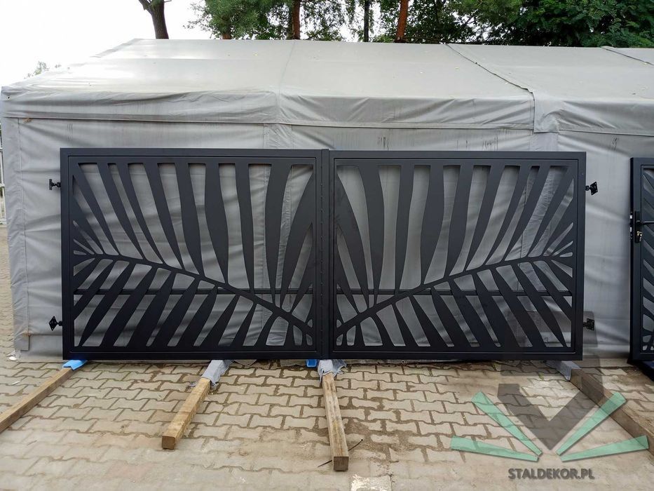Brama dwuskrzydłowa 4m, 5m, 6m, wycinana laserowo CNC, panelowa.