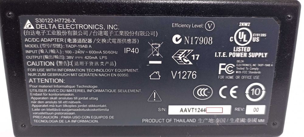 Delta AWN1DC420MVA / TADP-19AB Siemens VoIP OpenStage Power Supply 38V DC 420mA