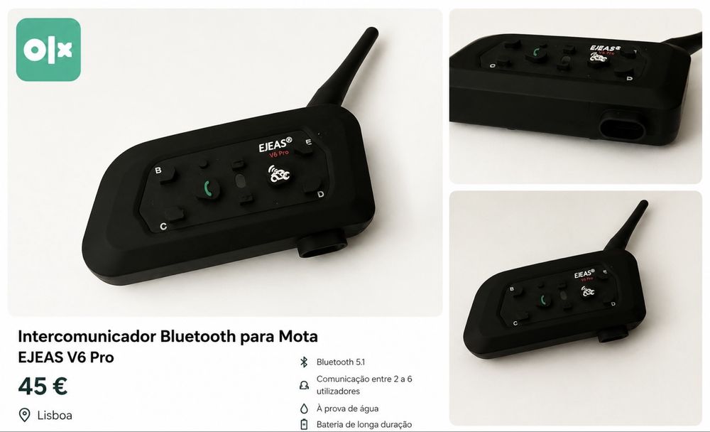 Intercomunicador Bluetooth para mota V6 Pro