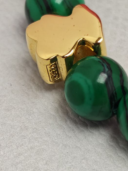 Bransoletka 17,19 z malachitów z misiem żółte srebro vermeil 925