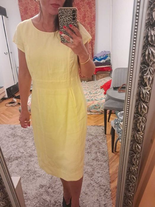 Żółta lniana sukienka marki Bonita, roz. M, L