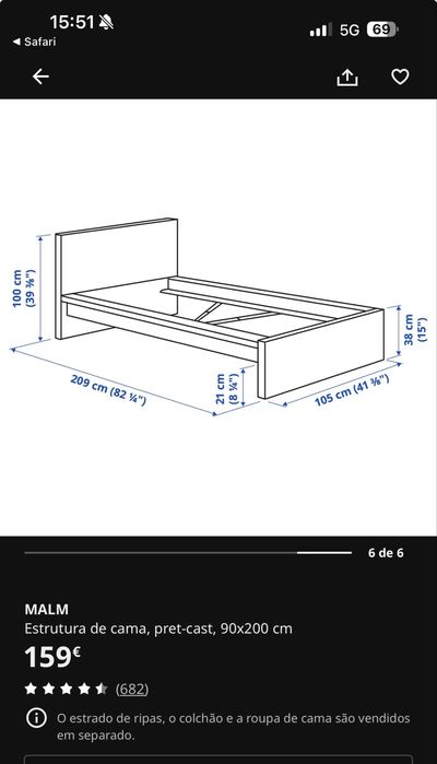 Cama solteiro MALM - Sem colchão