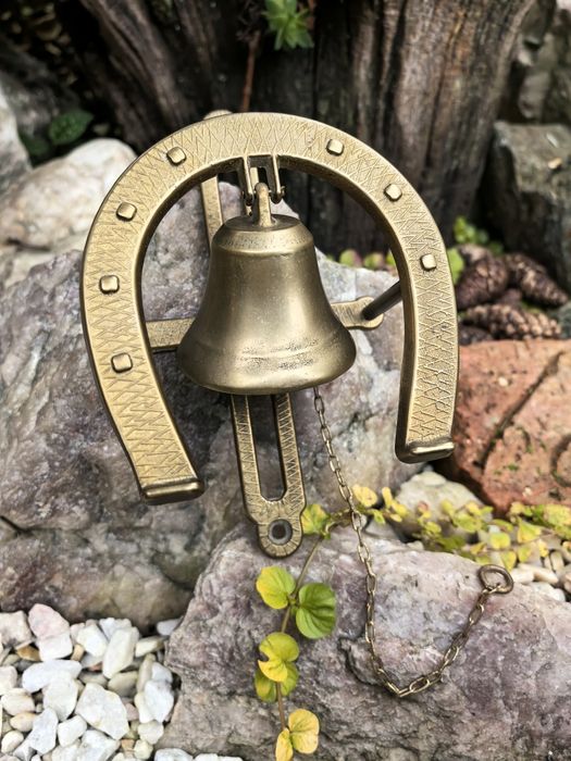 Mosiężny dzwonek do zawieszenia, ozdobny, podkowa UNIKAT