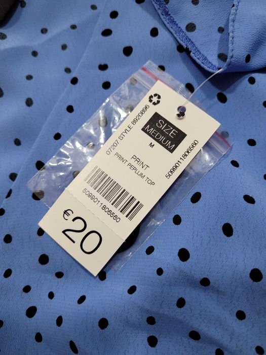 Nowa niebieska elegancka bluzka 40,L/42,XL wzór kropki