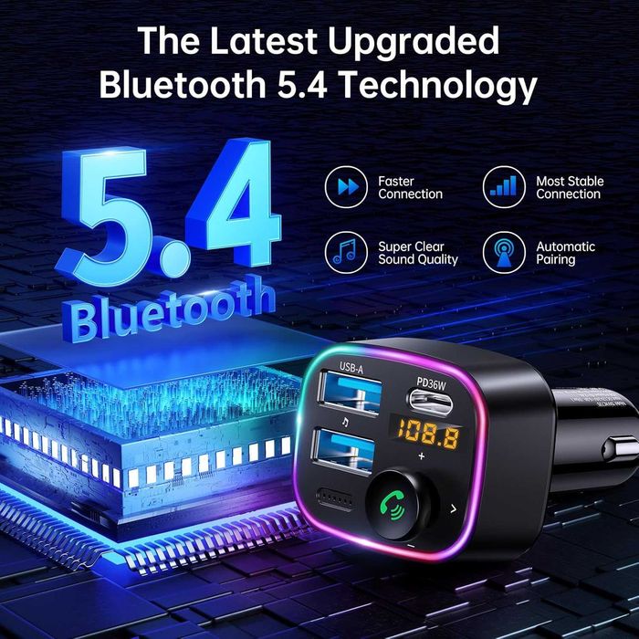 Transmiter Syncwire FM Bluetooth 5.4 USB PD RGB Ładowarka 48W