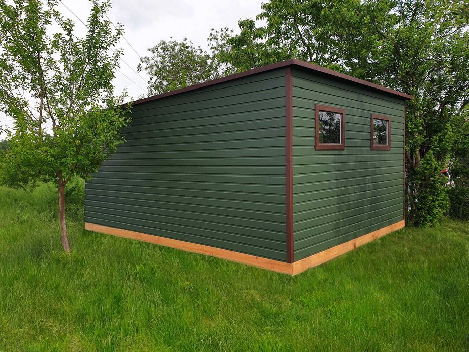 Domek ogrodowy 5×4m + Rynny Okna Drzwi Plexi – ciemnozielony matowy