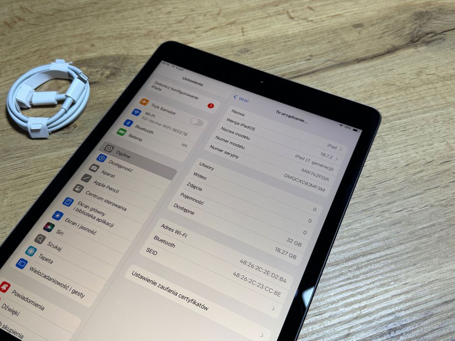 Apple iPad 7 gen, 10.2" Wifi, Space Grey - bardzo dobry - FV marża - 1715
