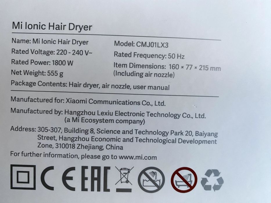Secador de Cabelo Xiaomi Ionic Hair Dryer 1800w (Novo)