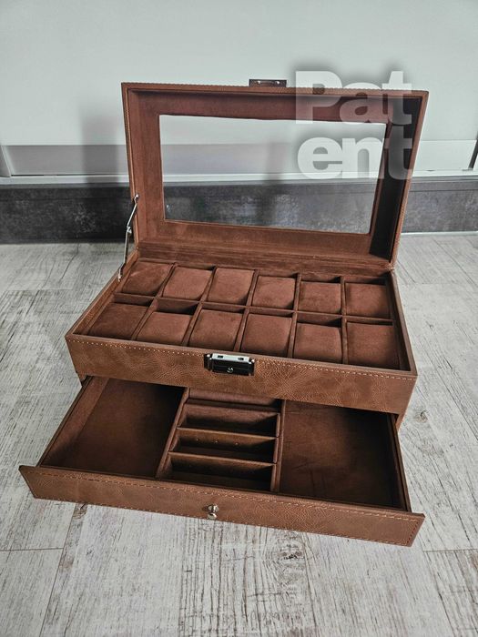 Brązowa szkatułka na biżuterię zegarki bransoletki na prezent duża