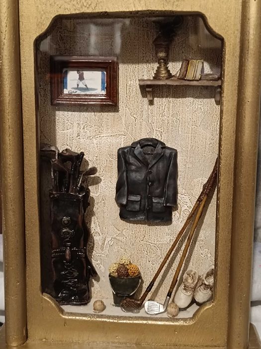 Relógio de parede estilo "shadowbox" de temática Golfe