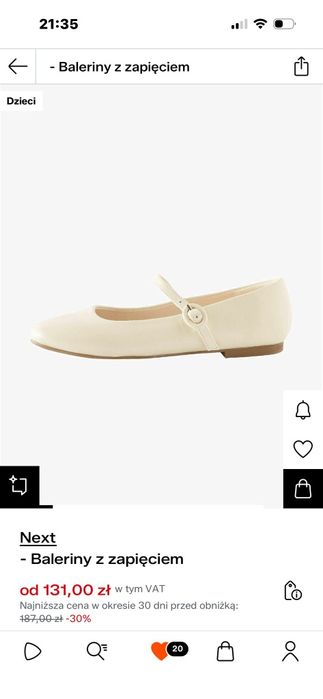 Next, baleriny z zapięciem, rozmiar 34,5. Buty komunijne.
