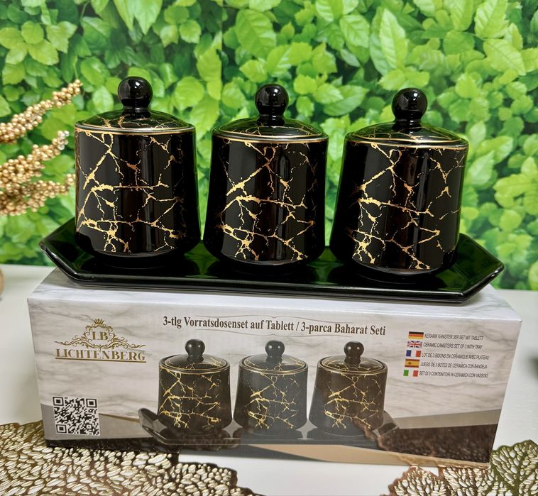 Zestaw 3 pojemników na cukier, herbatę, kawę i t.d. nowy