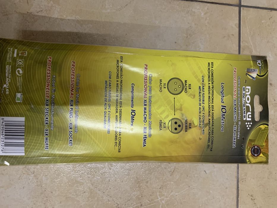 Cabo de áudio de 10 m para microfone XLR 3 pinos macho para fêmea