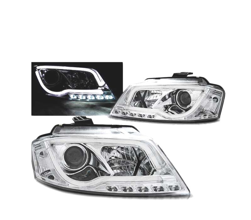FARÓIS LED AUDI A3 8P 08-12 TRU DRL CROMADO