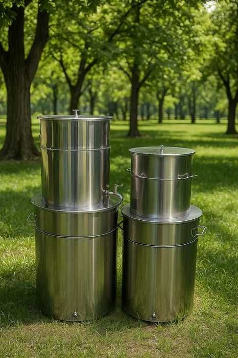 Barris recipientes tanques 50, 100 e 150L  inox com tampa e torneira