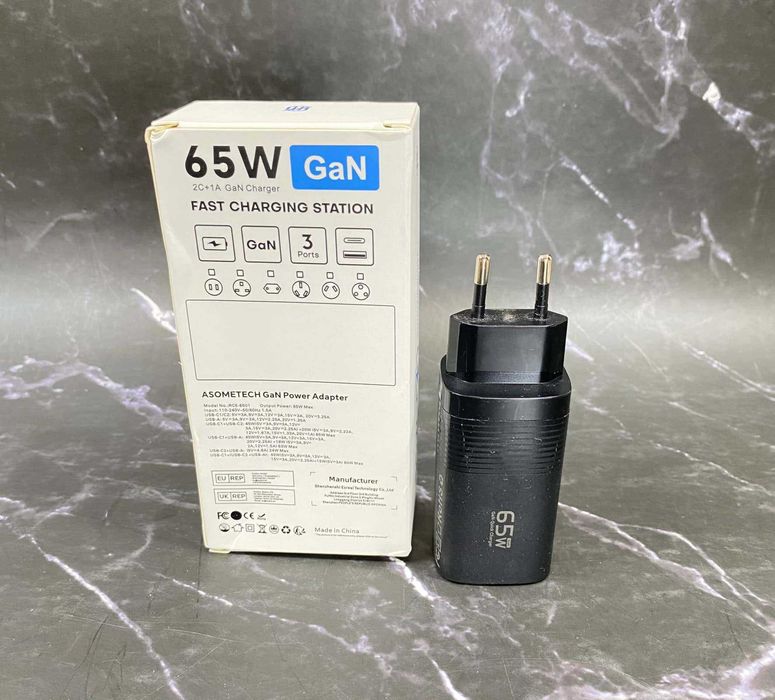 Asometech Зарядка PD GaN 3-порти 65Ватт Fast Charger