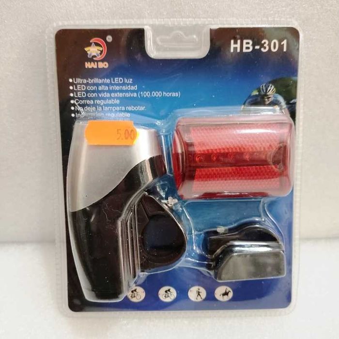 Lanterna de leds para bicicleta com luz branca frente e vermelha