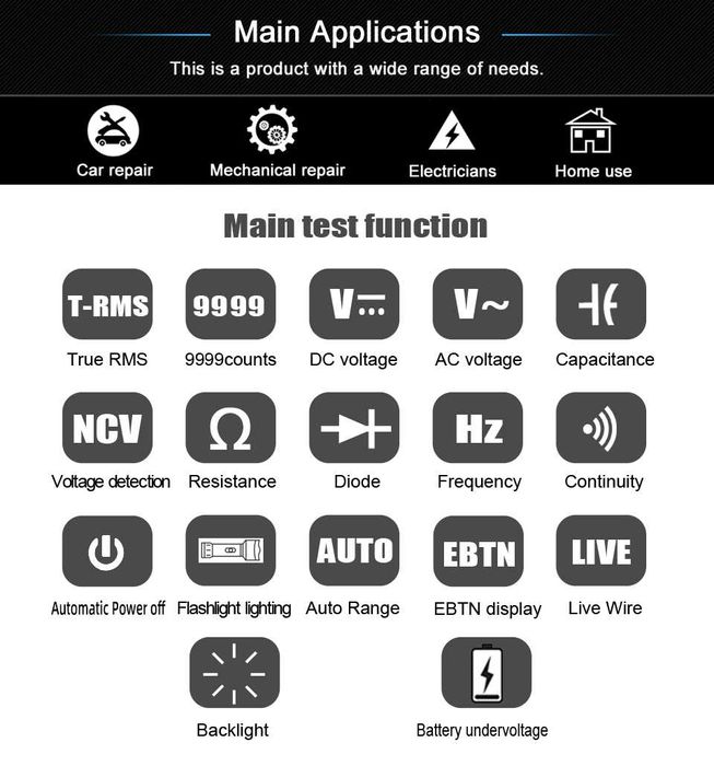 BSIDE ADMS9 мультиметр авто AC/DC 600В, Резистор, Емкость, Диоды, NCV