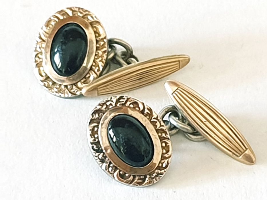 Lindo par de botões de punho ROCHA vintage em prata e ouro