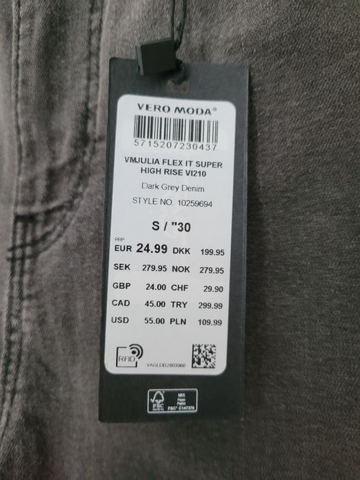 S L30 Vero Moda Julia flex super high rise spodnie damskie jeansy dżin