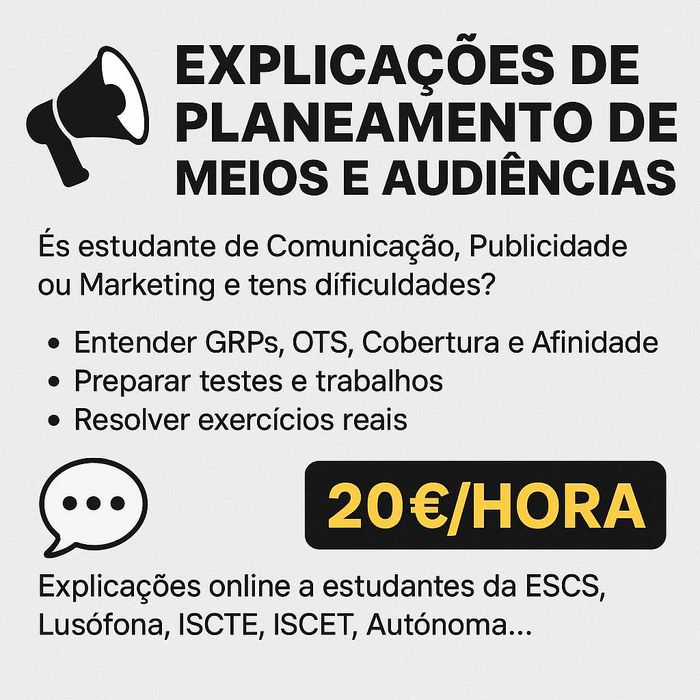 Explicações de Planeamento de Meios e Audiências (Nível Universitário)