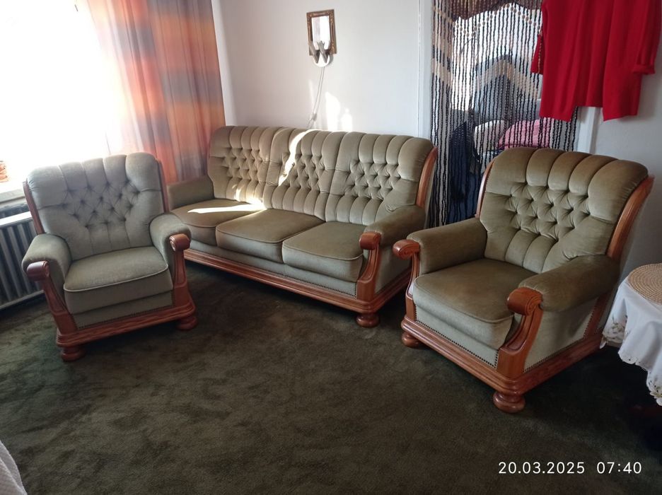Komplet wypoczynkowy sofa + 2 fotele styl retro / klasyczny