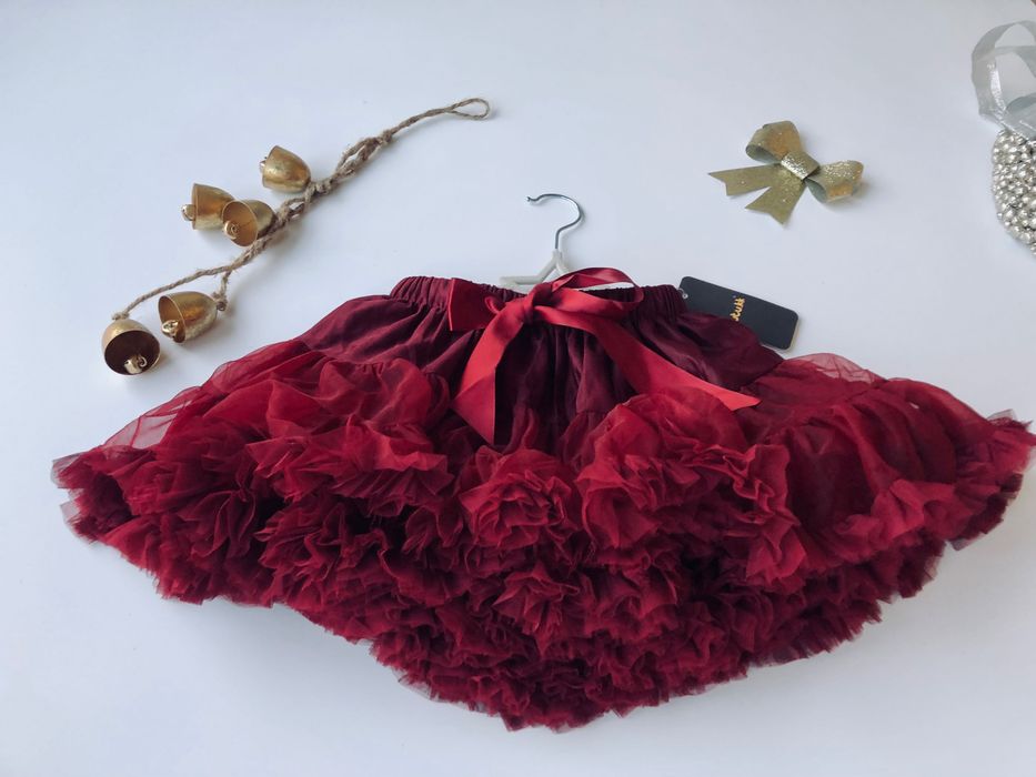 Nowa Bordowa TuTu spodnica spódniczka 128 134 burgu swiateczna 140 146