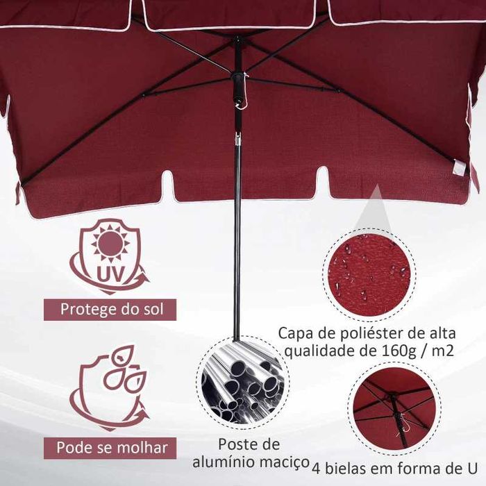 Chapéu de Sol Retangular de Jardim (com Função de Inclinação) - Vinho