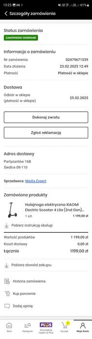 XIAOMI Electric Scooter 4 Lite (2nd Gen) 25km 300W10" Czarny używana