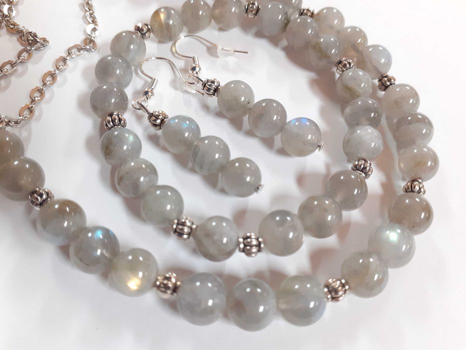 Komplet biżuterii z kamienia labradoryt - naszyjnik, bransoletka i ...