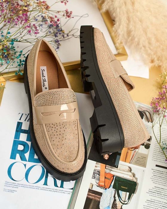 3 KOLORY 36 37 38 mokasyny 39 40 41 z cyrkoniami zamszowe gruba podesz