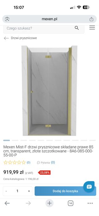 Mexen mist F drzwi prysznicowe składane łamane prawe 85 cm złoto szczotkowane