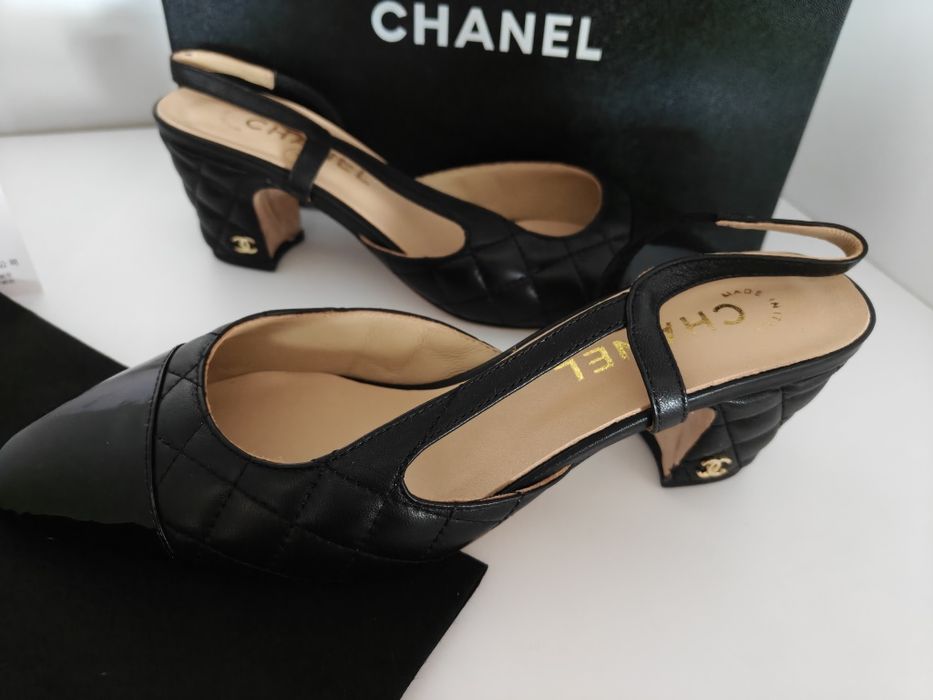 Chanel slingback czółenka CC skóra jagnięca pikowane r.40