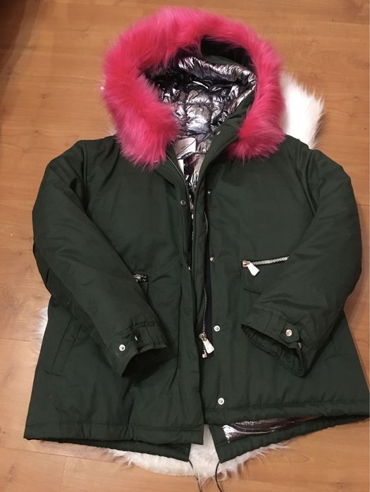 Kispo Verde com Capuz com Gola em Pelo da Mango