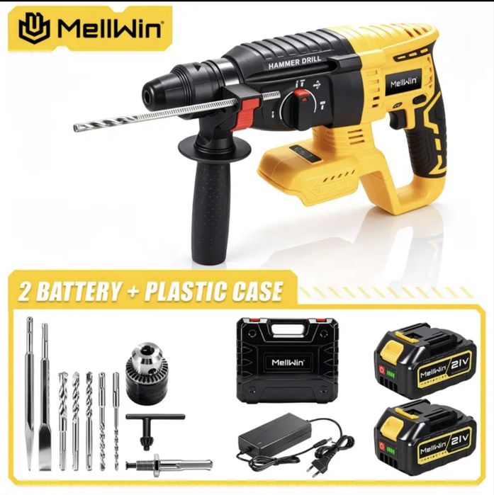 Maquina furar c/martelo Wellwin a bateria + acessorios e brocas