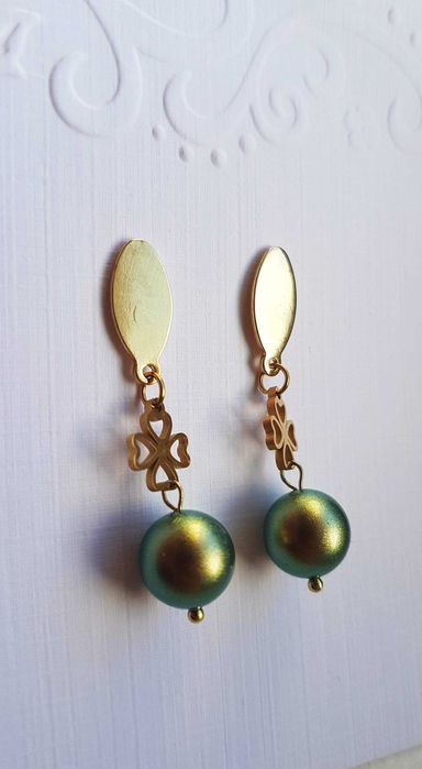 Kolczyki Stal Chirurgiczna - Koniczyna, Perły Swarovski