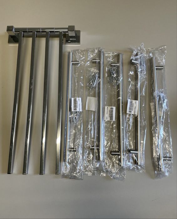 Zestaw łazienkowy: Ruchomy wieszak chrom + 5x uchwyty relingowe inox (2901)