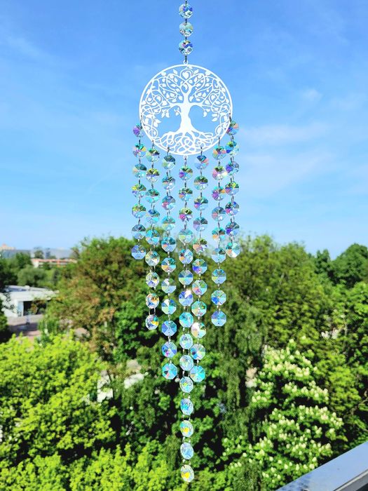 Łapacz Snów Słońca DRZEWO ŻYCIA Kolorowy SZKLANY Zawieszka na Okno