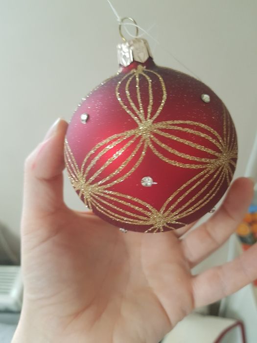 Bombki na choinkę czerwone ze złotym wzorem szklane na choinkę