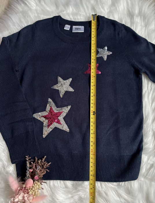 Świąteczny komplet dla dziewczynki, sweter legginsy, spodnie 116/122