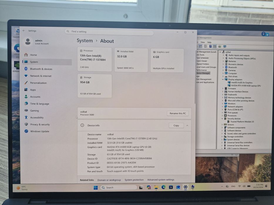 Ноутбук Dell Precision 5680 i7-13700H / RAM 32 GB / 1000 GB SSD