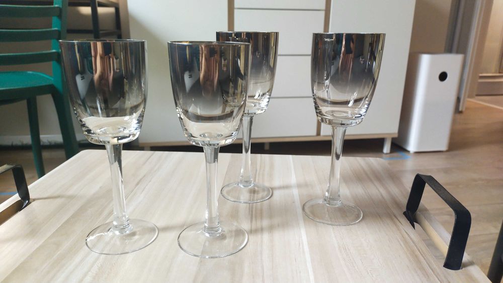 4 platynowane kieliszki / Krosno / PRL, lata 70te