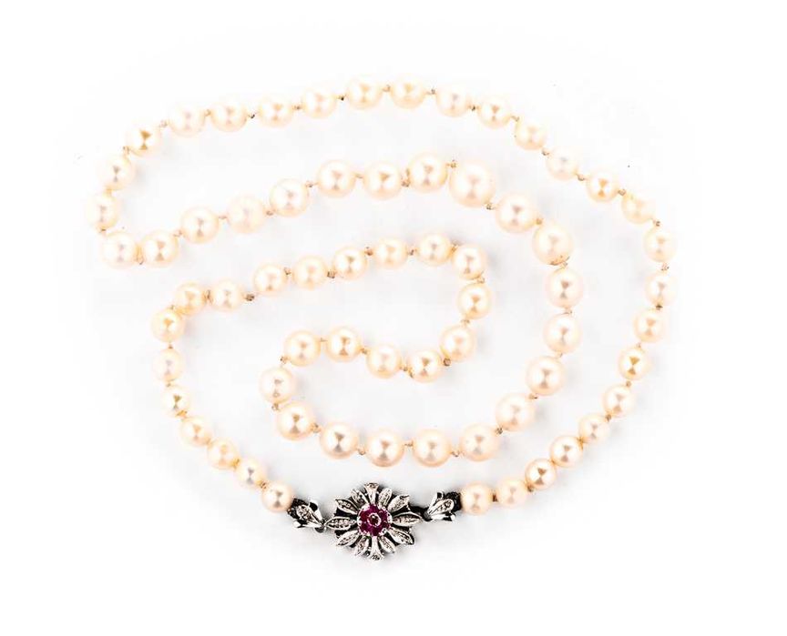 Złoty Naszyjnik - 18K - 34,71g - PERŁY - RUBINY - Kraków