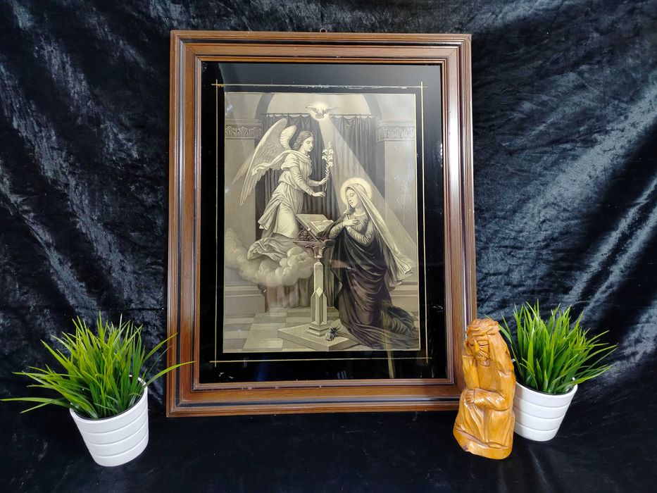 Zwiastowanie piękny stary obraz oleodruk anioł Maryja OS1007